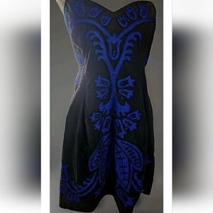 French Connection Beaded Embroidered Black & Blur Strapless Dress Size 12